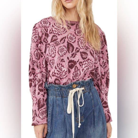 Free People Jacquard Women Top Smoked Pink Combo XS lagen look boho baggy Y2K - Picture 1 of 7